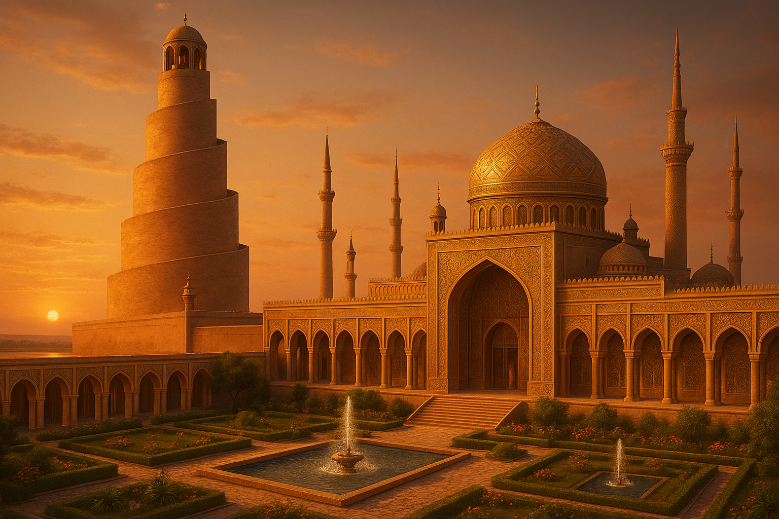 Magnificent Samarra palace at sunset showing the height of Islamic civilization