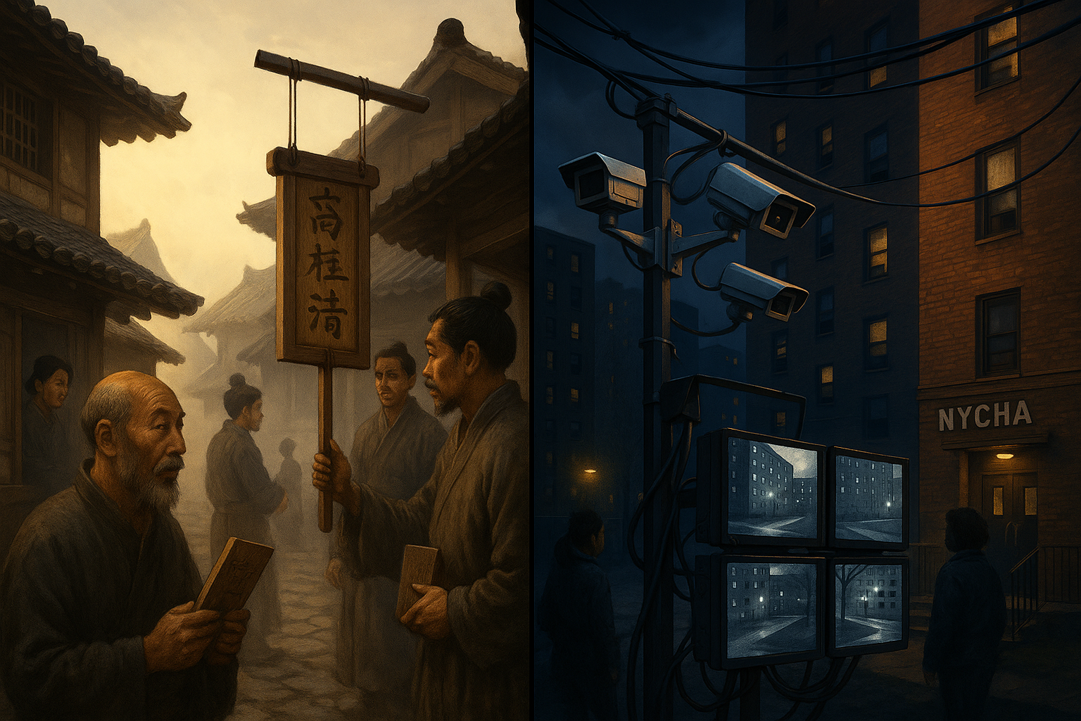 Split comparison of ancient Chinese surveillance and modern NYCHA surveillance