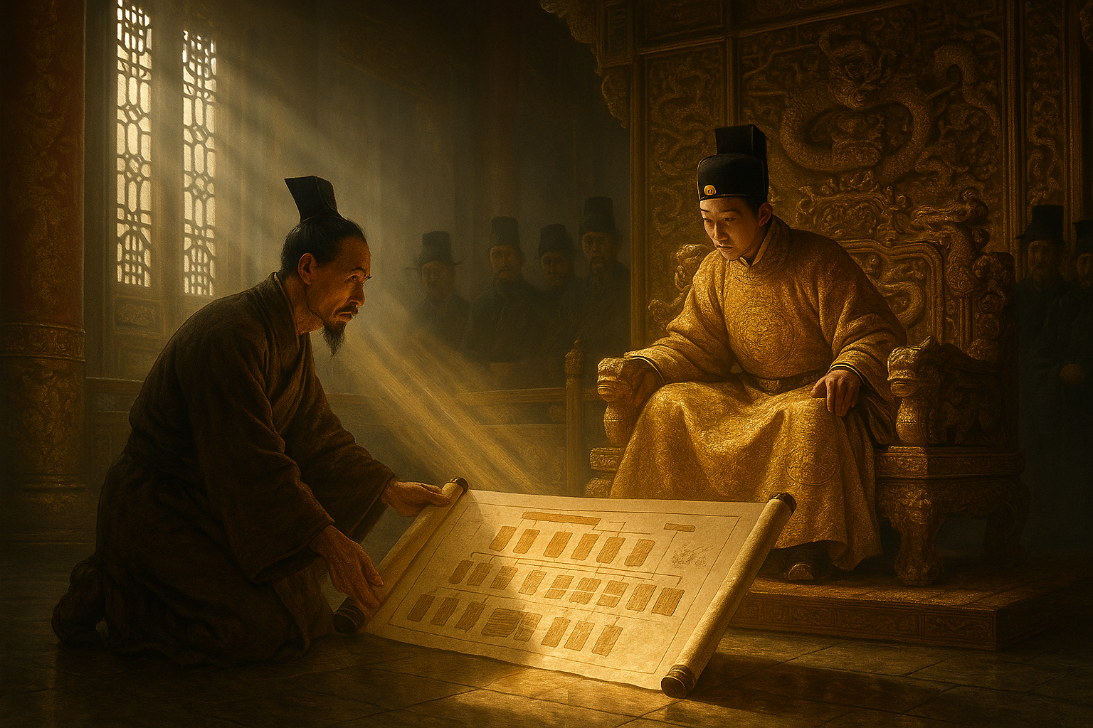 Wang Anshi presenting the Baojia system to Emperor Shenzong