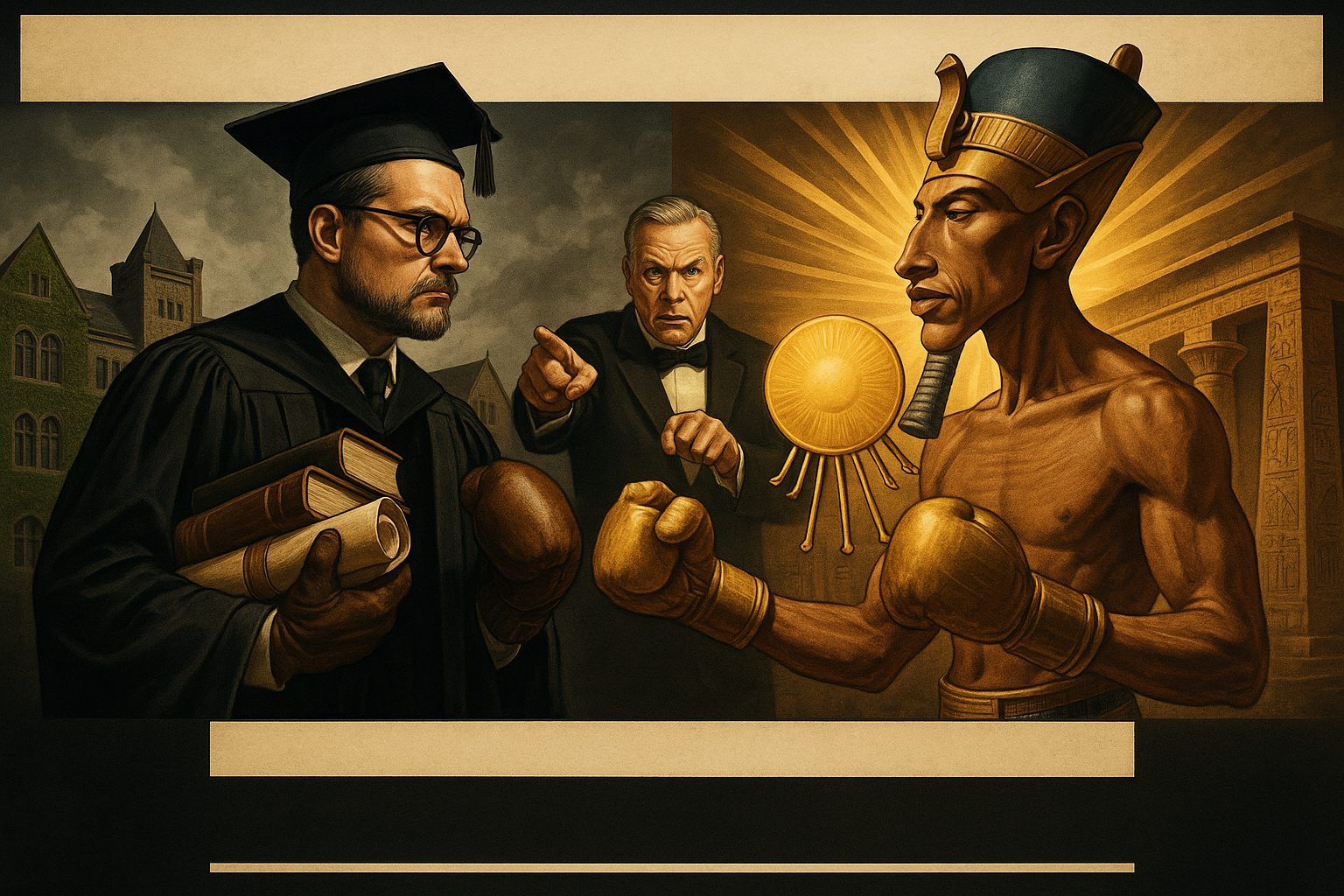 Dramatic face-off between modern university professor and ancient Egyptian pharaoh Akhenaten