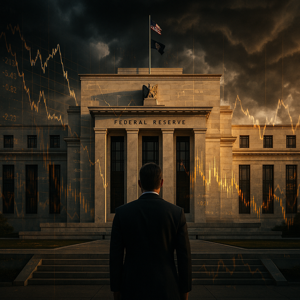 Modern Federal Reserve Under Storm Clouds