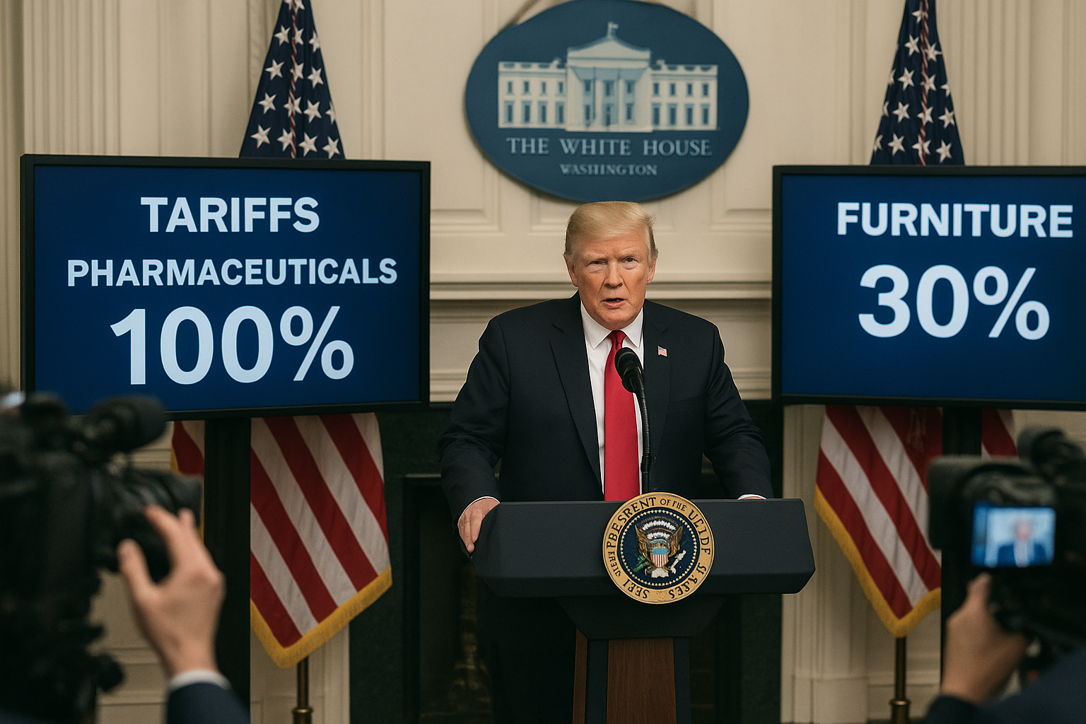 President Trump announcing new tariffs at White House podium