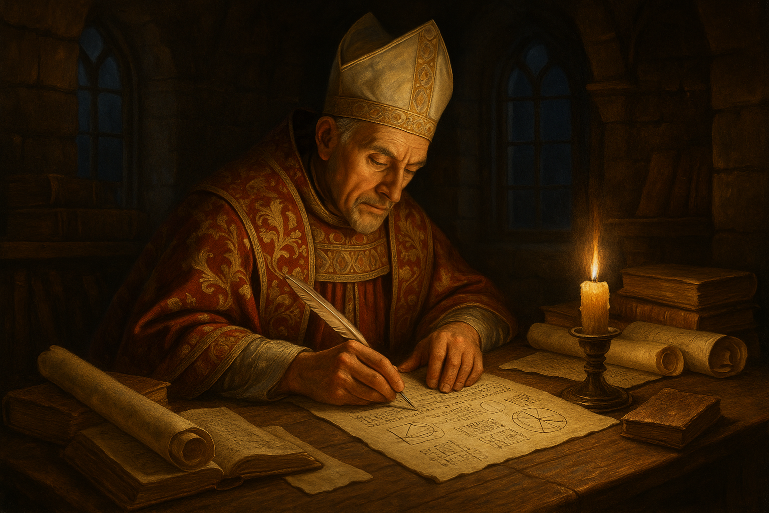 Nicole Oresme writing De Moneta, the world's first monetary economics treatise