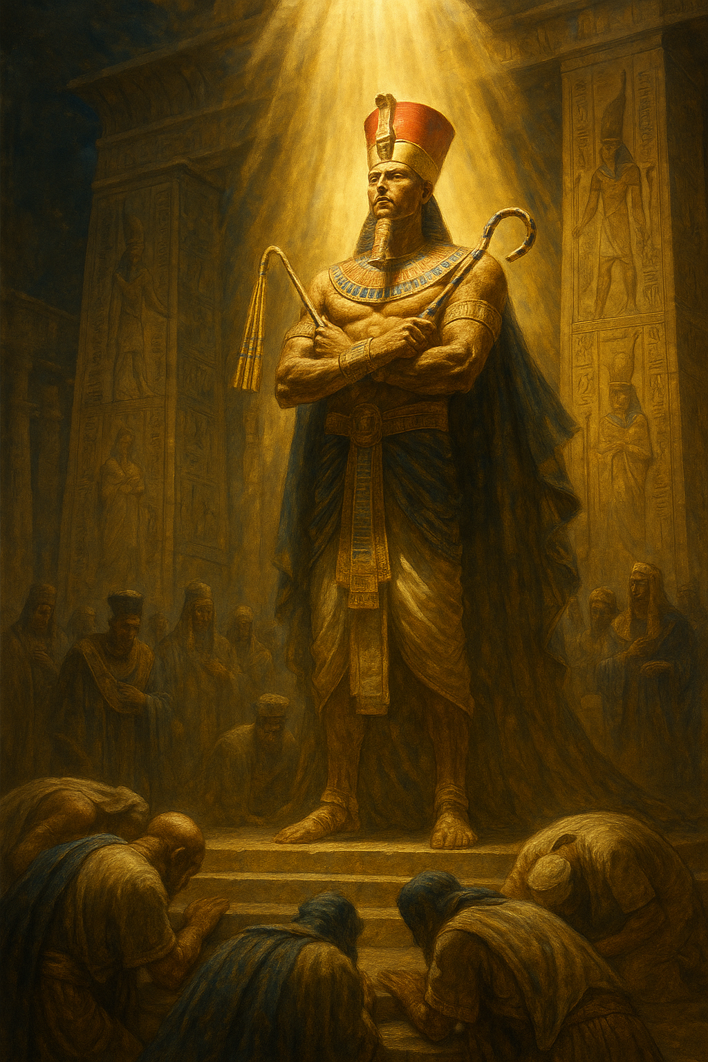 Majestic pharaoh demonstrating divine authority over ancient Egyptian society