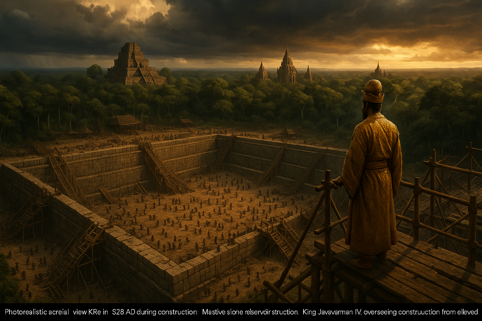 King Jayavarman IV overseeing construction of Koh Ker reservoir in 928 AD