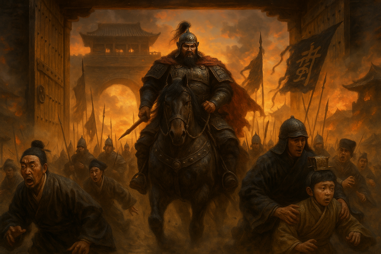 Warlord Dong Zhuo seizing control of Luoyang capital