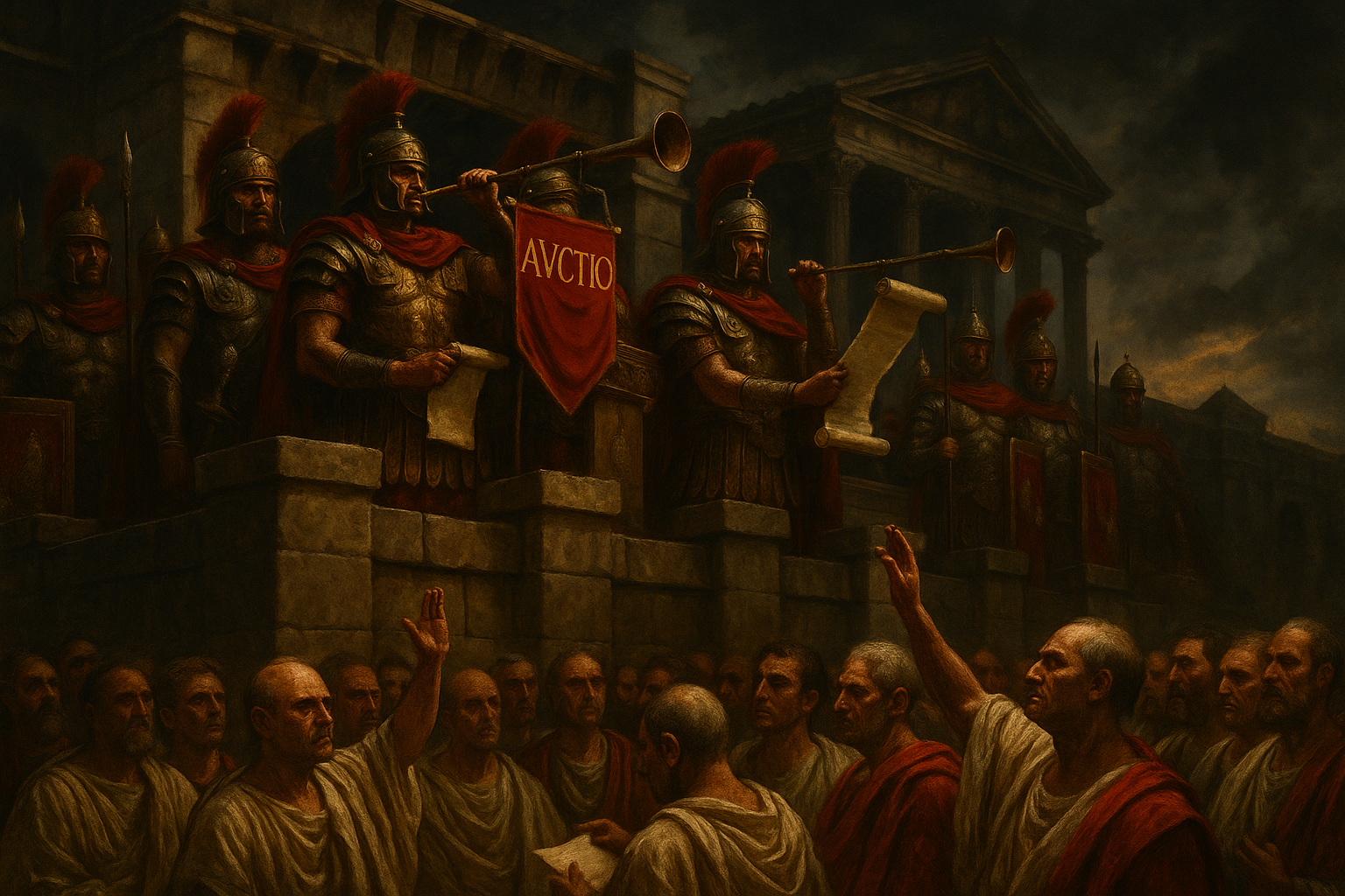 Praetorian Guards announcing the auction of the Roman Empire
