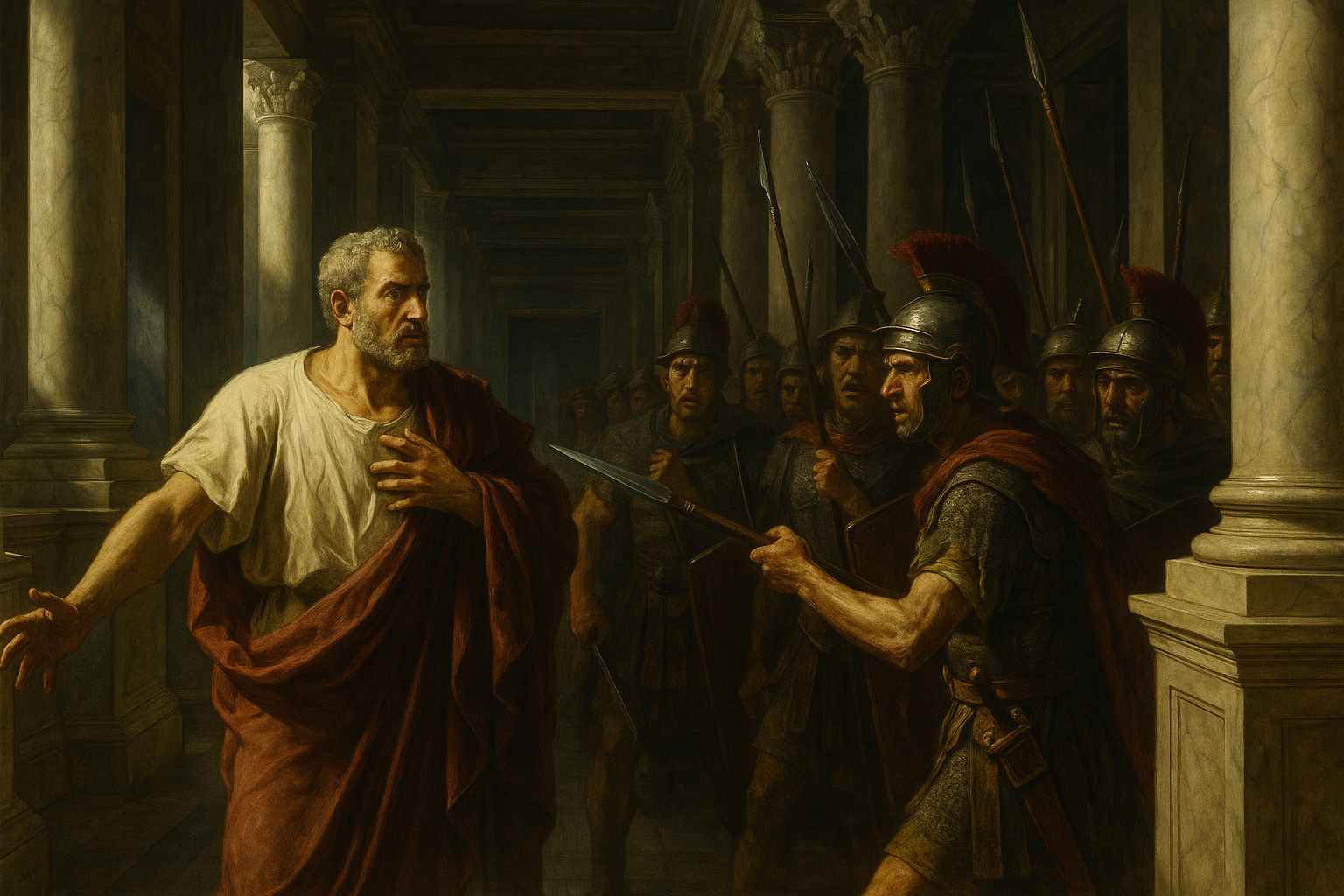 Emperor Pertinax confronted by the Praetorian Guard