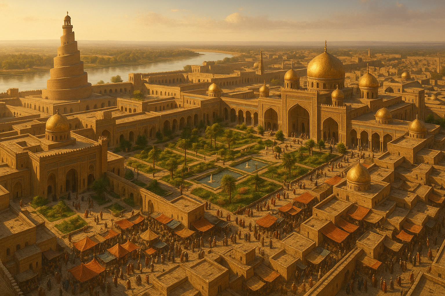 Magnificent aerial view of ancient Samarra in 861 CE