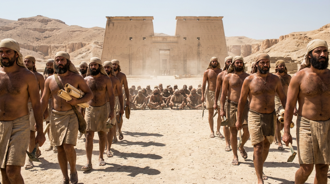 Ancient Egyptian workers striking at Deir el-Medina