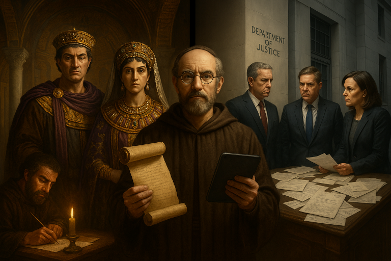 Byzantine Emperor Justinian and modern DOJ investigation parallel