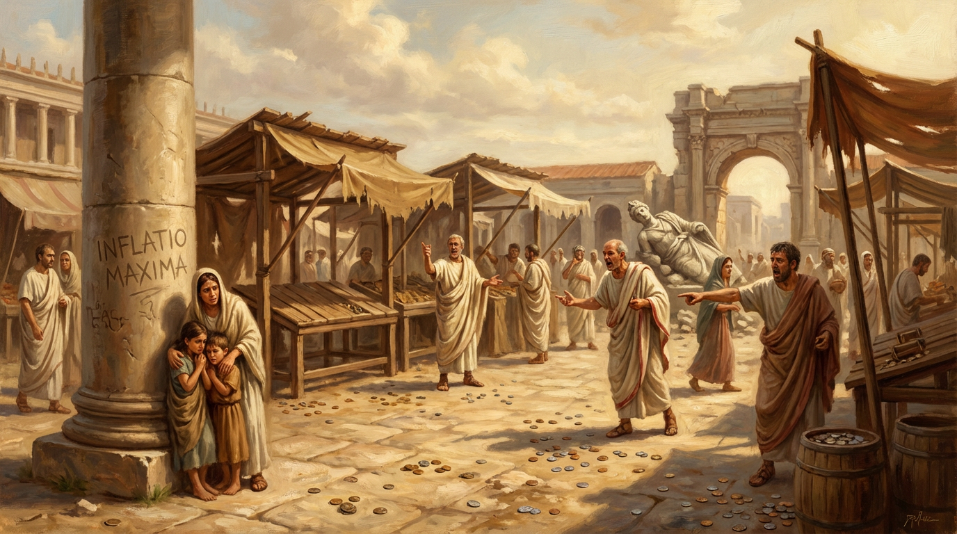 Roman marketplace in chaos during inflation crisis