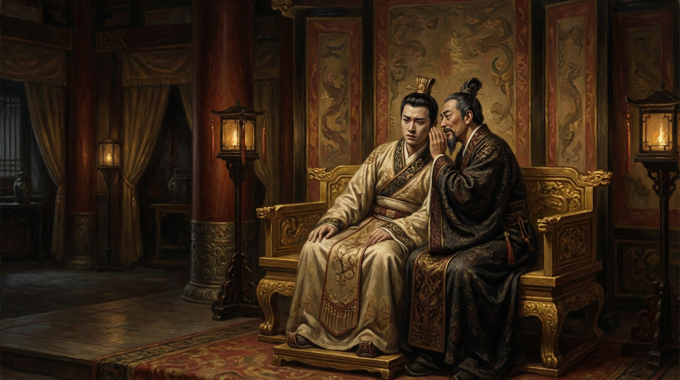 Zhao Gao whispering manipulation to Emperor Qin Er Shi