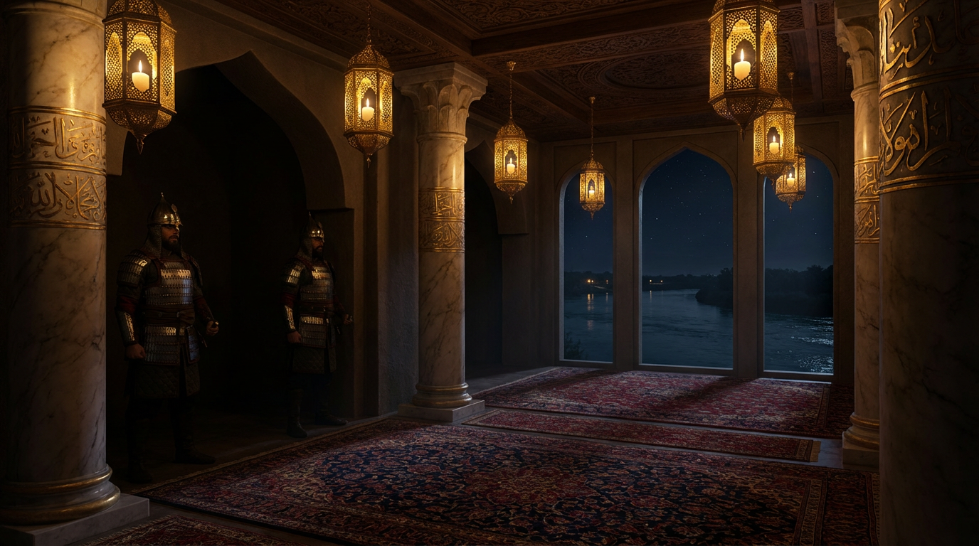 Magnificent Samarra palace at night during Islamic Golden Age