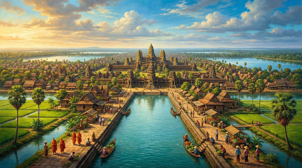 The Khmer Empire's hydraulic city of Angkor at its peak, circa 1200 CE