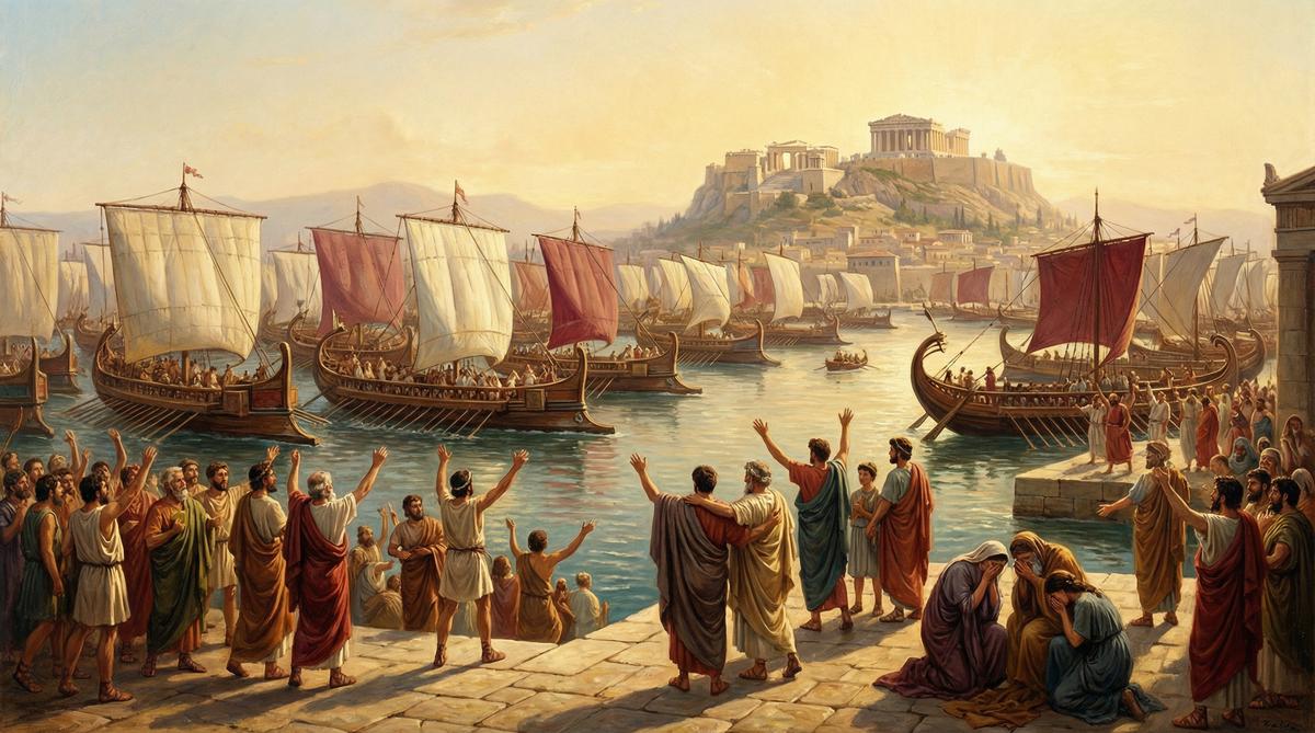 The Athenian fleet departing Piraeus for Sicily, 415 BC