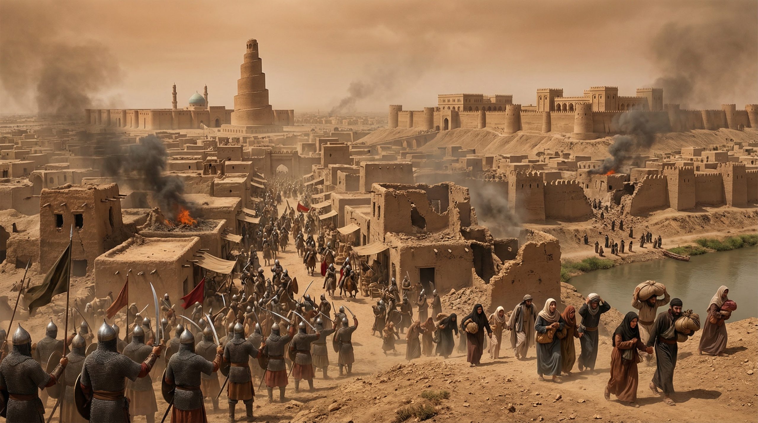Abbasid Caliph surrounded by his imposing Turkic guards in the palace at Samarra.