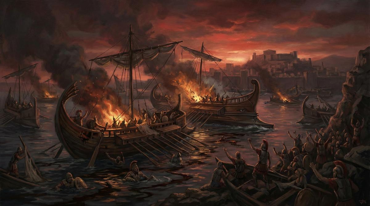 The destruction of the Athenian fleet in Syracuse harbor, 413 BC