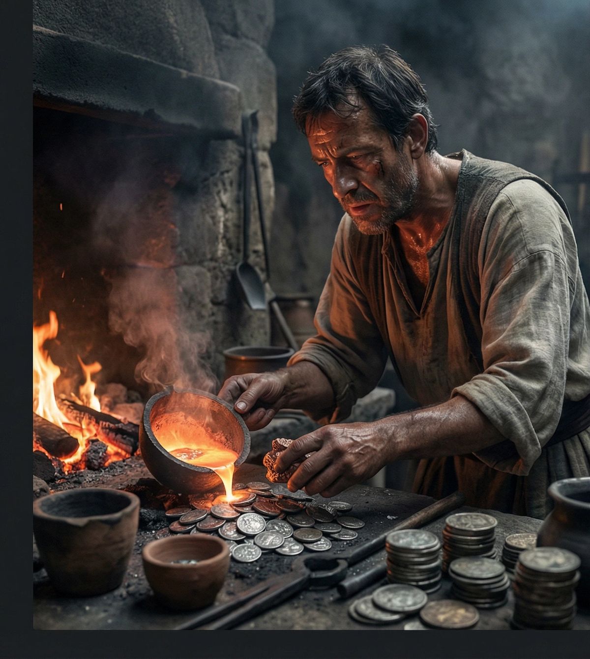 Ptolemaic Egyptian mint melting down silver coins