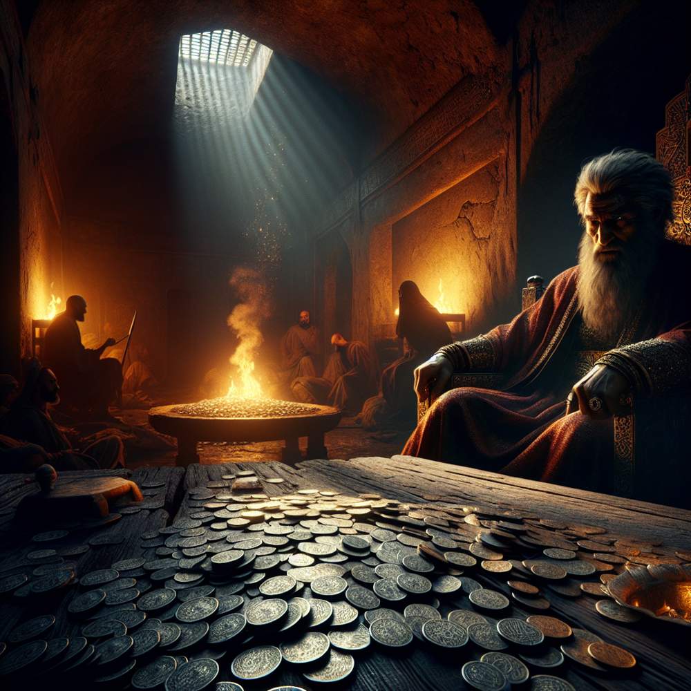 Sassanid Persian king facing an empty treasury