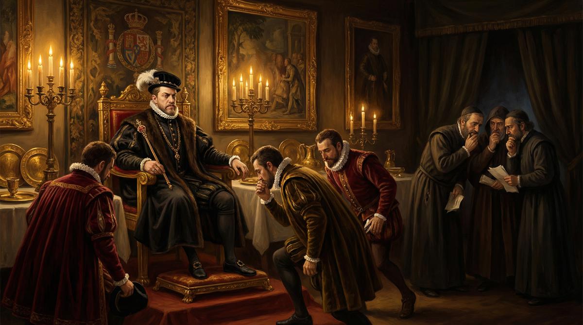 King Philip II of Spain in his lavish court