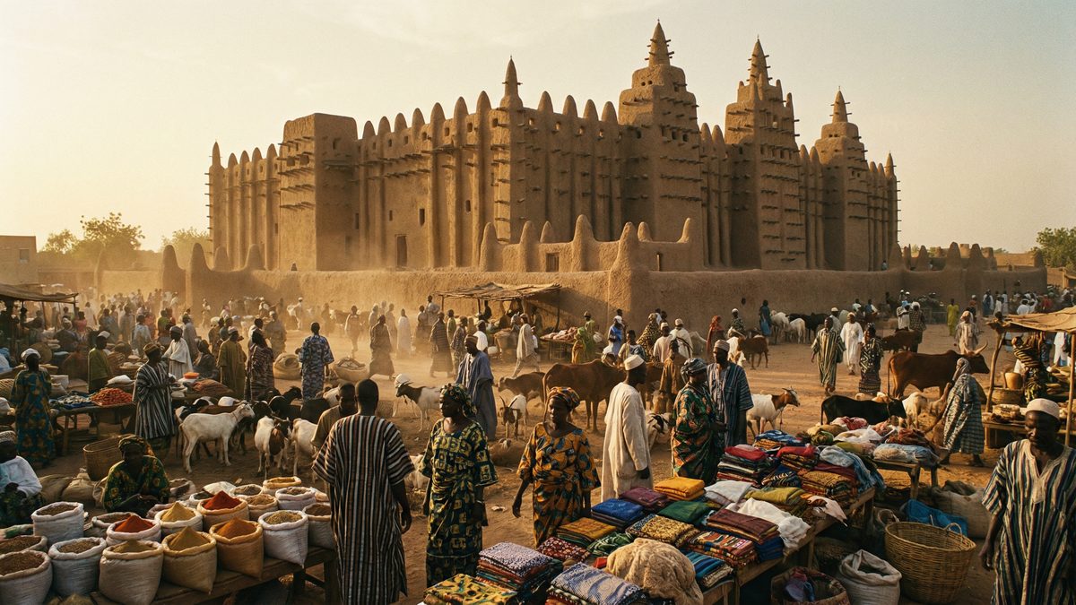 Ancient Timbuktu marketplace - the wealth of the Songhai Empire before the fall