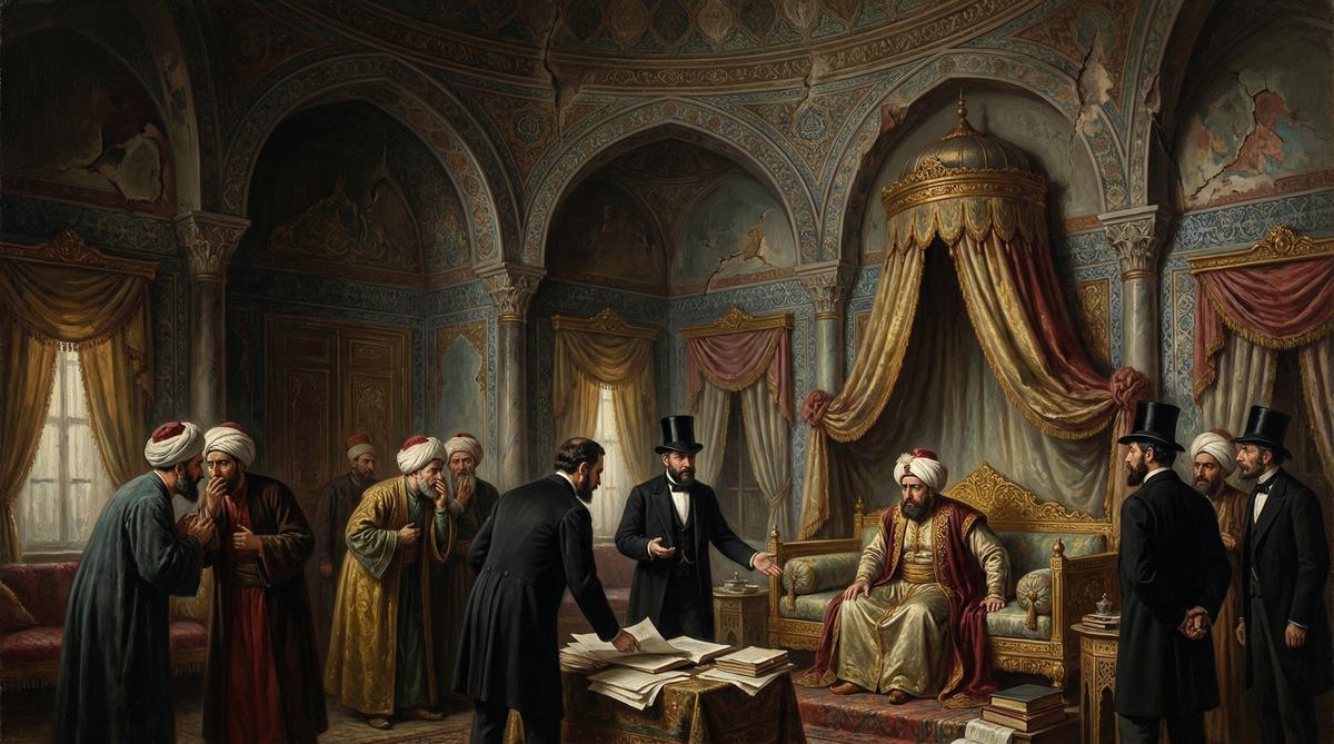Ottoman Sultan meeting with European bankers, 1875