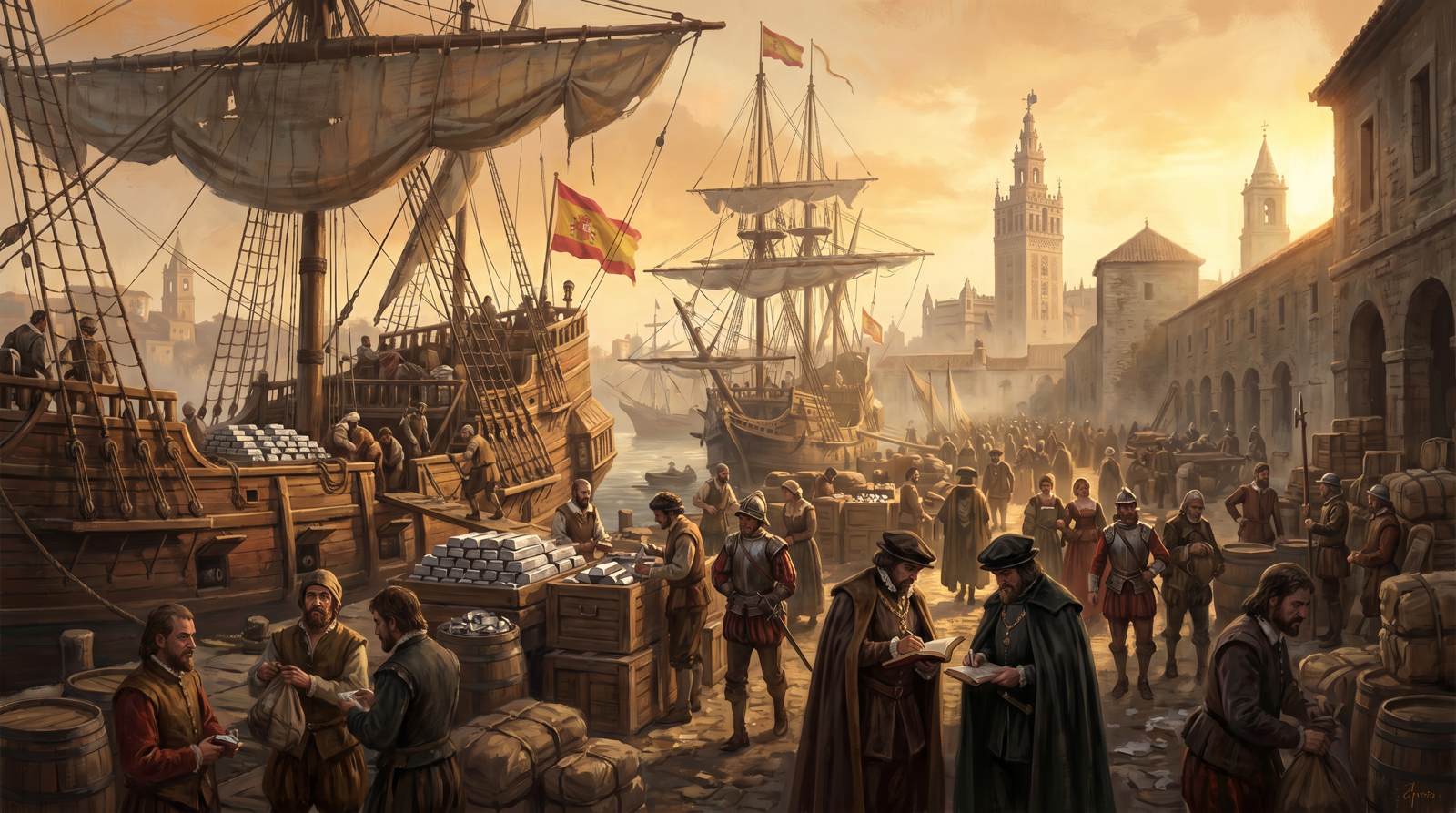 Seville harbor at the height of Spanish imperial wealth