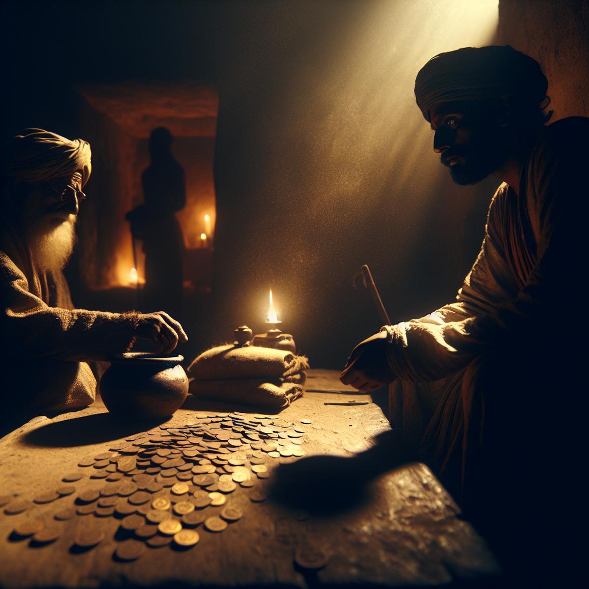 Chola tax collector demanding tribute from a struggling farmer — economic overextension