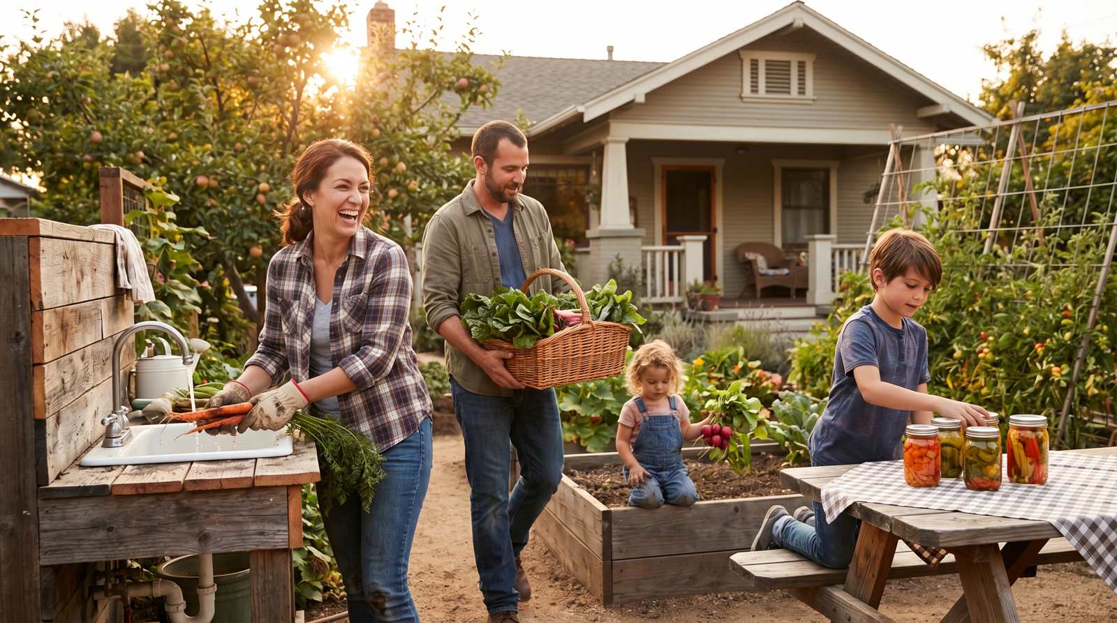 Modern family building resilience through household food production