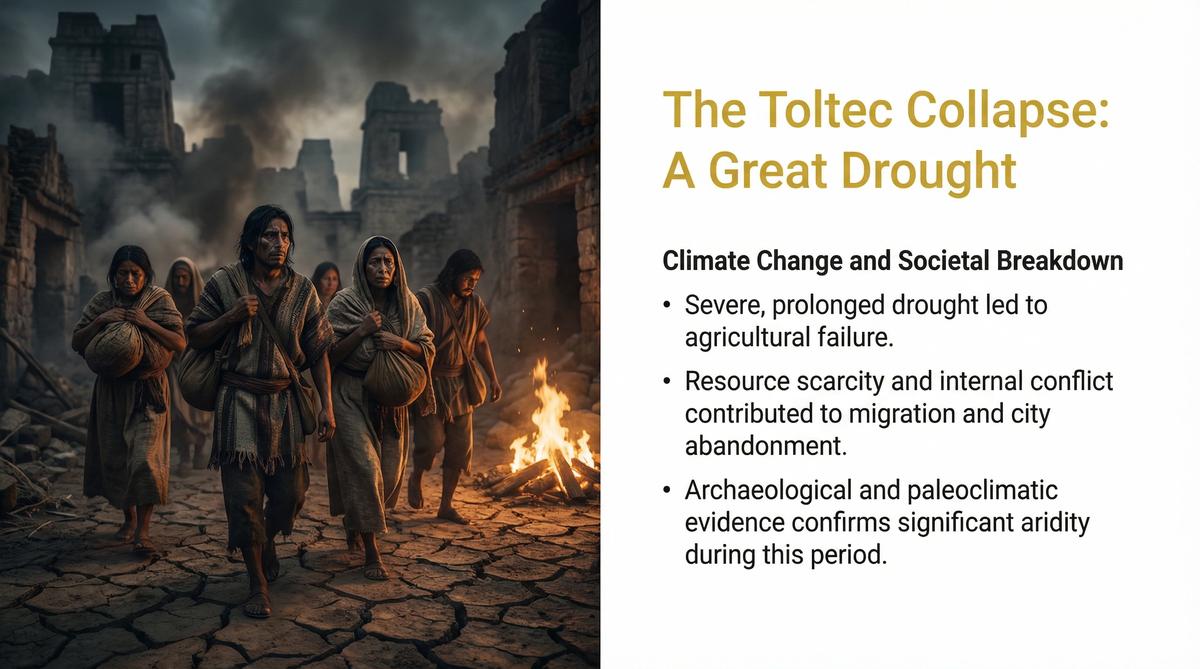 Toltec citizens fleeing their ruined city during the great drought